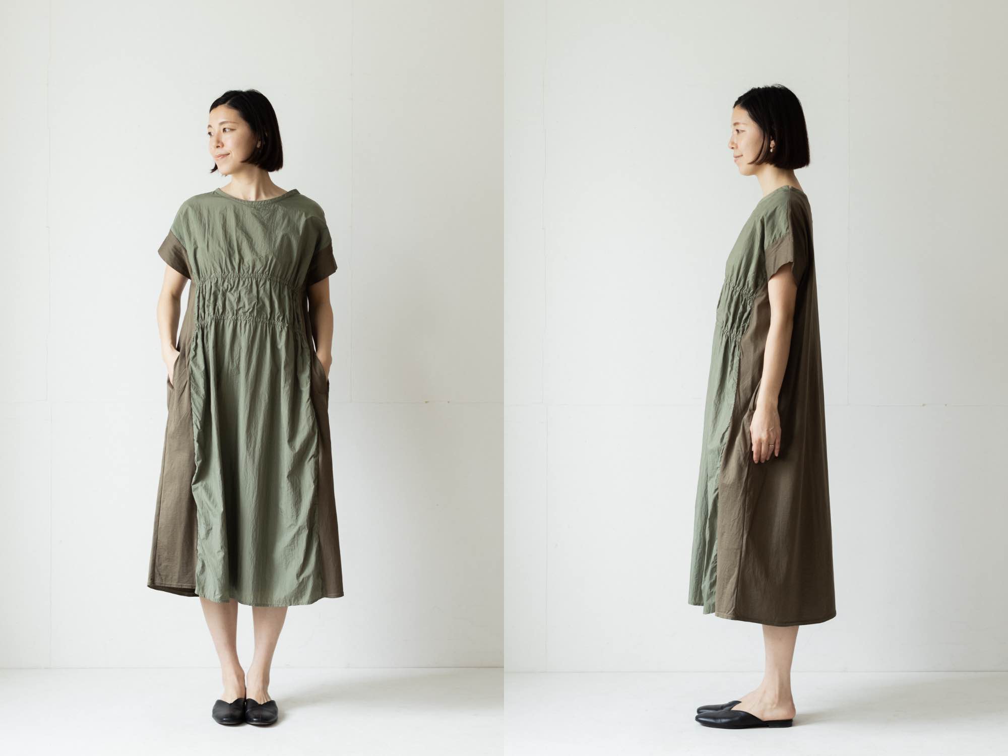 Assiette シルケット天竺ギャザーデザインワンピース カーキ Orne De Feuilles